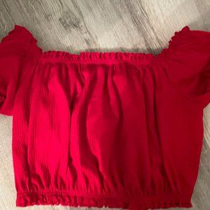 red off the shoulders crop top